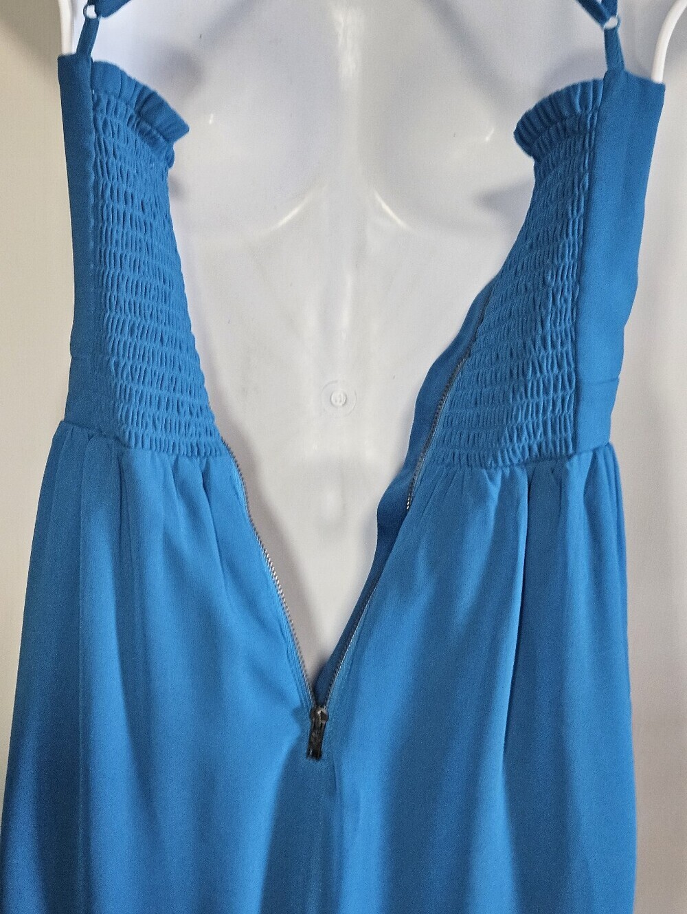 0088 American Eagle Blue Maxi Dress Size Medium Bustier Bodice Cross Back Straps - Picture 6 of 13